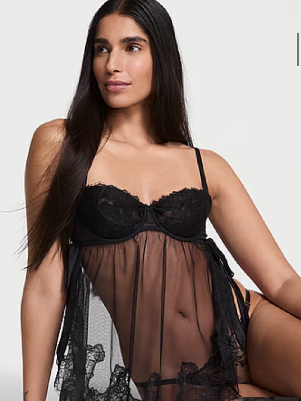 Victoria’s Secret Very Sexy Wicked Sheer Lace Trim Babydoll Set Black XL